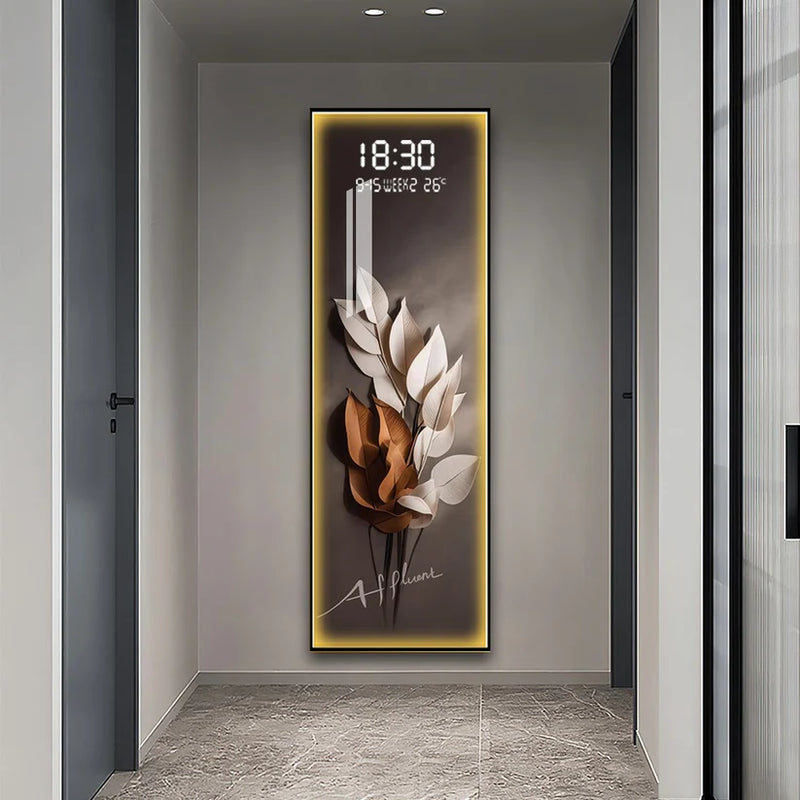 Stunning digital clock with LED wall art| 50x150 cm| 3D Botanical  pattern