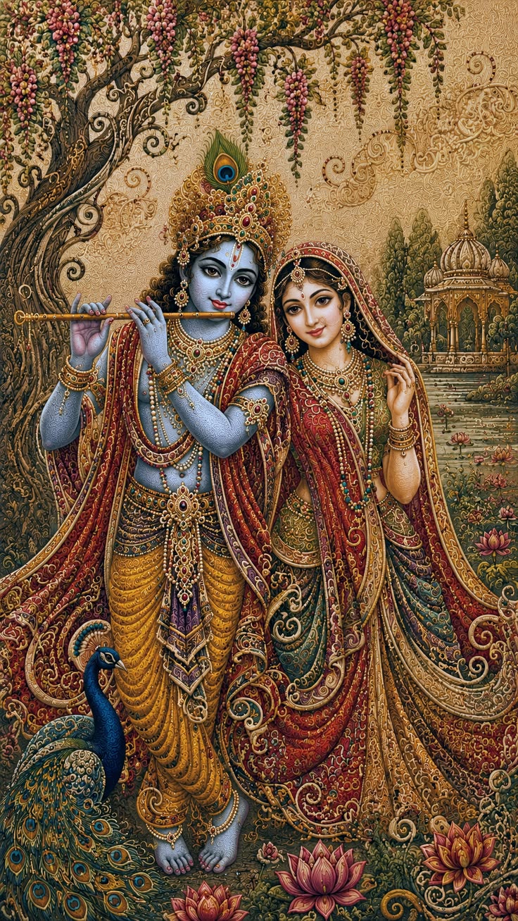 Devotional wall art| Radha-Krishna Crystal with Peacock painting with LED for home vastu