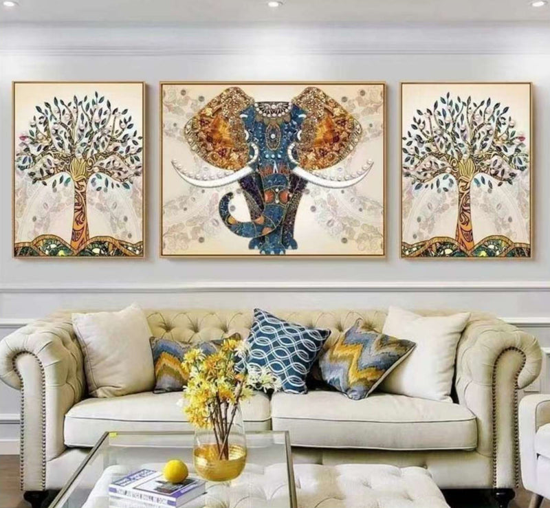 Royal Rajasthan touch Elephant with crystals and pearls|40*60*2+60*80cm