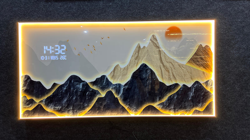 Sunrise in mountains wall art with LED+ Digital clock |120x60cm
