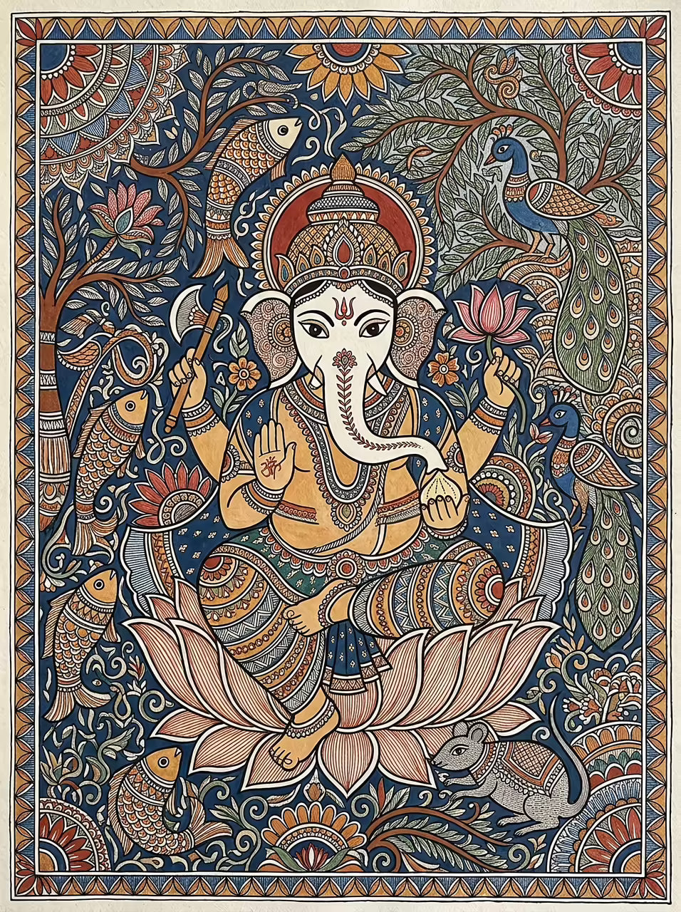 Madhubani Ganesha Canvas wall art|400 GSM Gallery-Wrapped Canvas