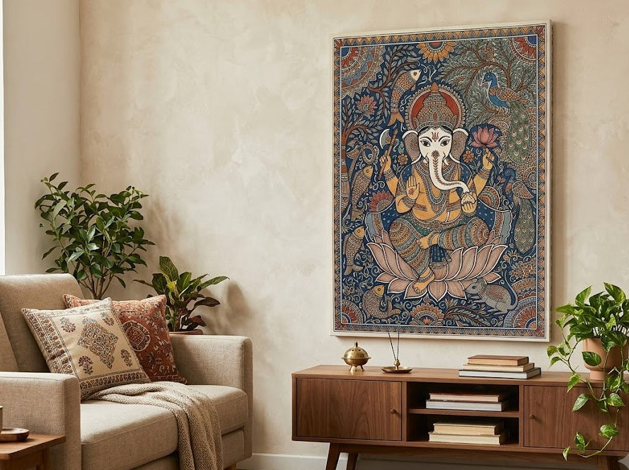 Madhubani Ganesha Canvas wall art|400 GSM Gallery-Wrapped Canvas