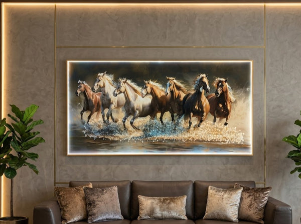 3D Crystal 7 running horses | Brown & white|  Vastu