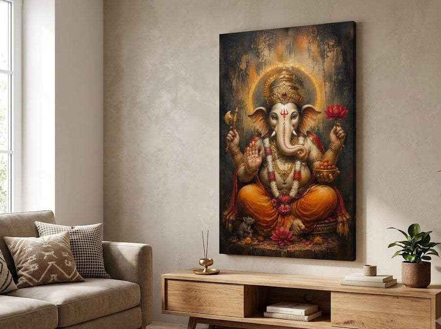 Lord Ganesha Canvas wall art|400 GSM Gallery-Wrapped Canvas