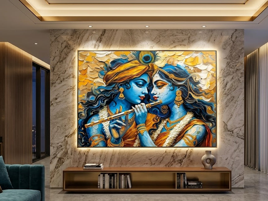 Devotional wall art| Radha-Krishna Crystal painting with LED for Home decor